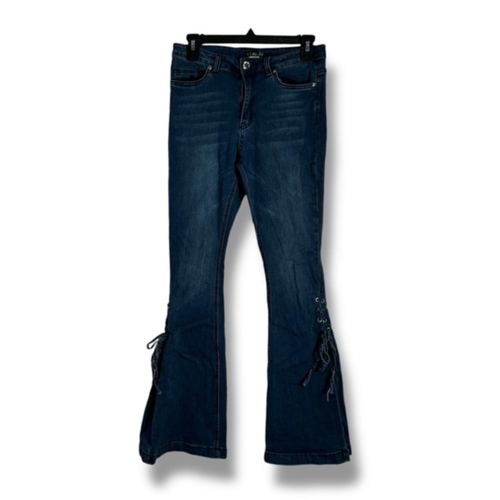 Venus Flared Tie Detail Dark Wash Jeans Size 12 - “Tottie”